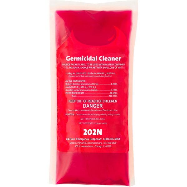 Portionpac Germicidal Cleaner - 72 pouches/Case - Makes 2 GL per pouch 202-CT72